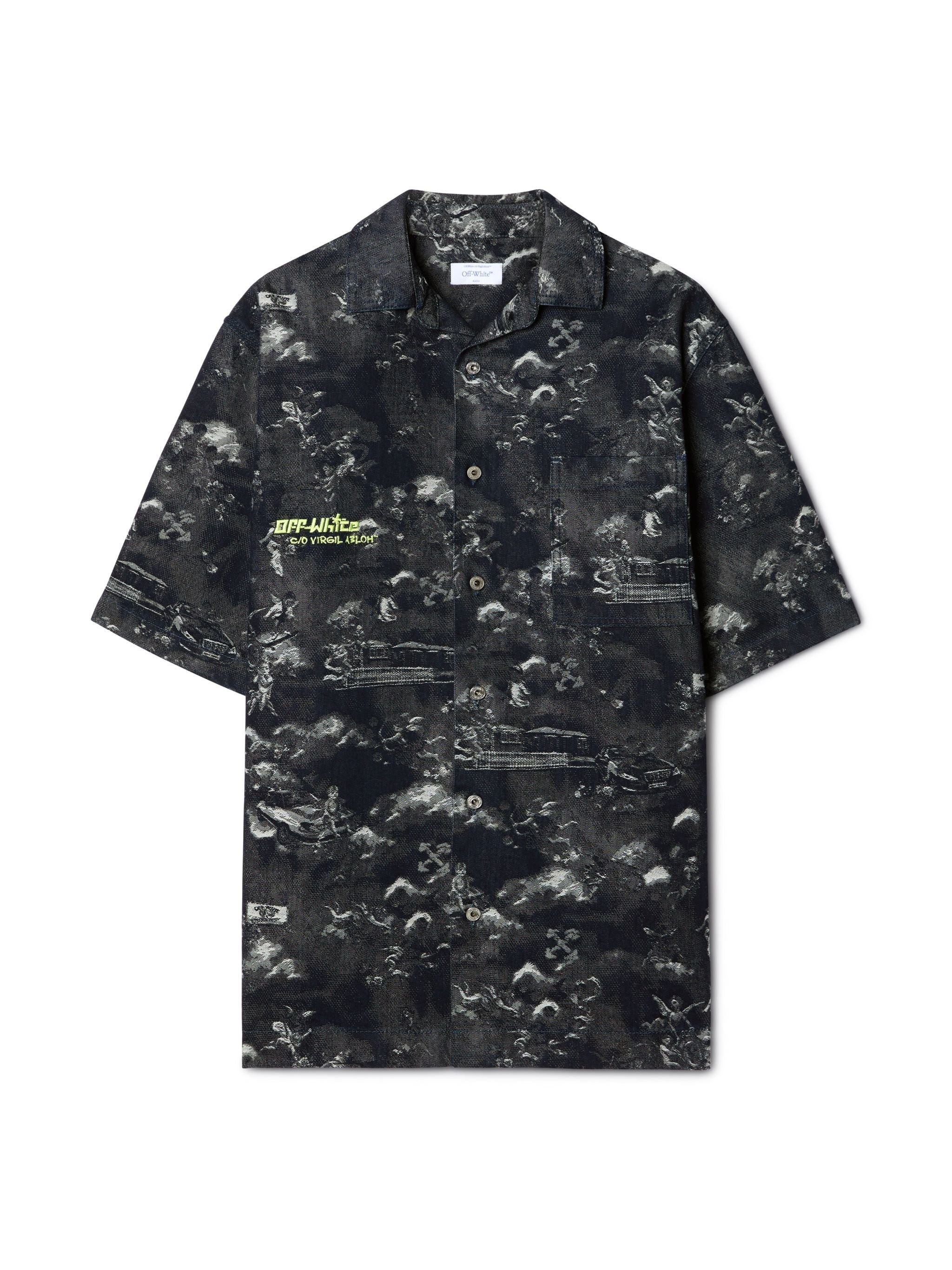 OFF WHITE Blue Jacquard Fresco Bowling Shirt BLUE OMYD05AS25DEN002