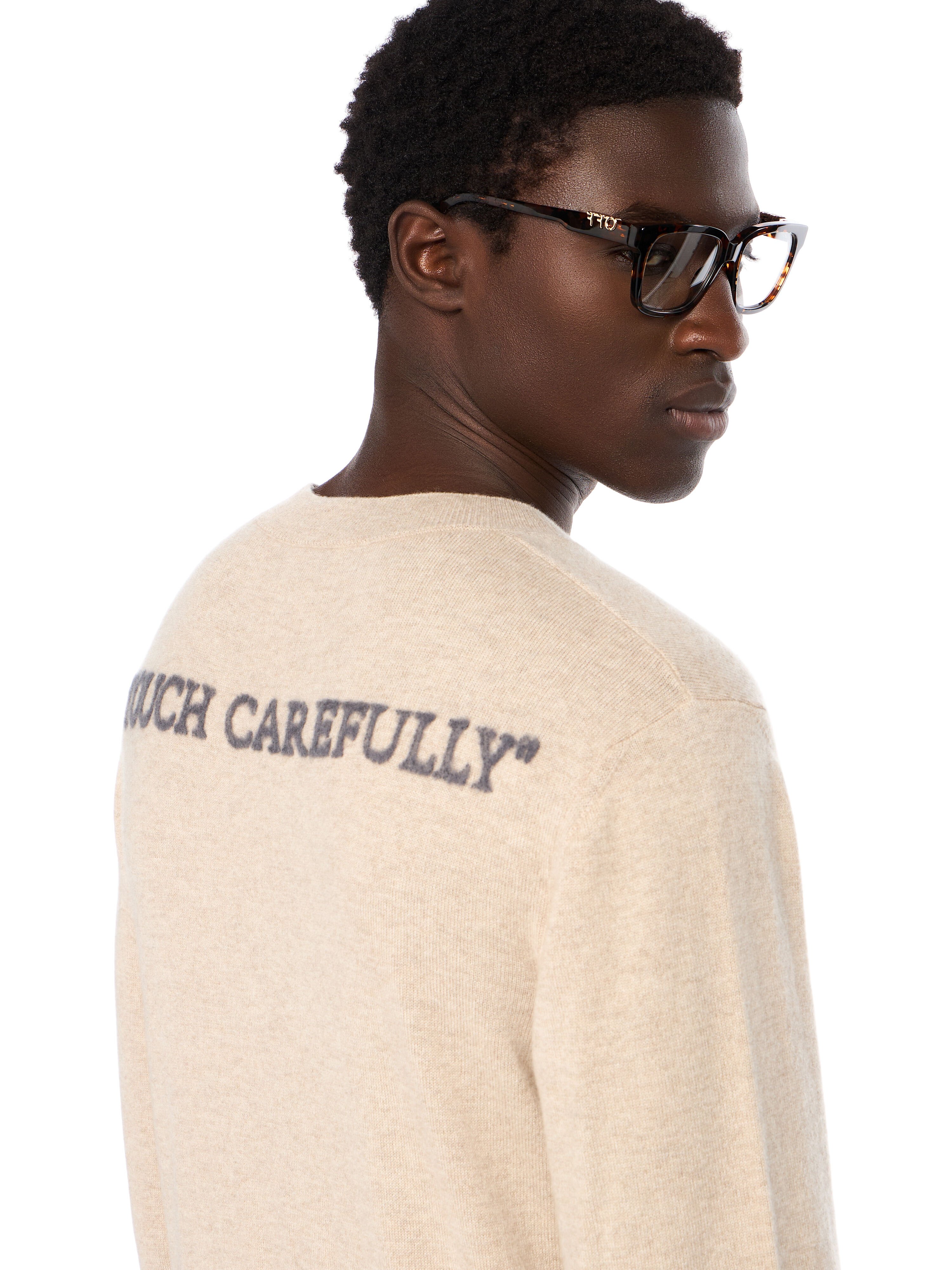 OFF WHITE QUOTE WS KNIT CREWNECK BEIGE MELANGE - ANTHRACITE OMHE20OF25KNI001
