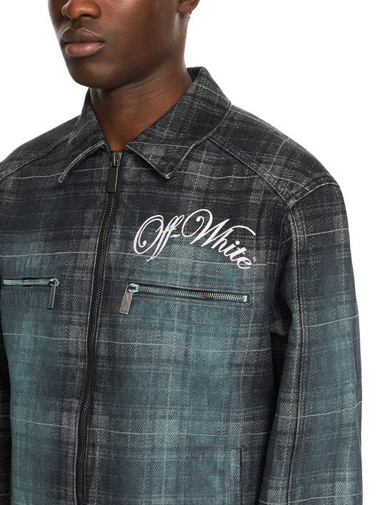 OFF WHITE Check Jacquard Skate Coach Denim Jacket CHECK JAQUARD 44MYE09PS26D001