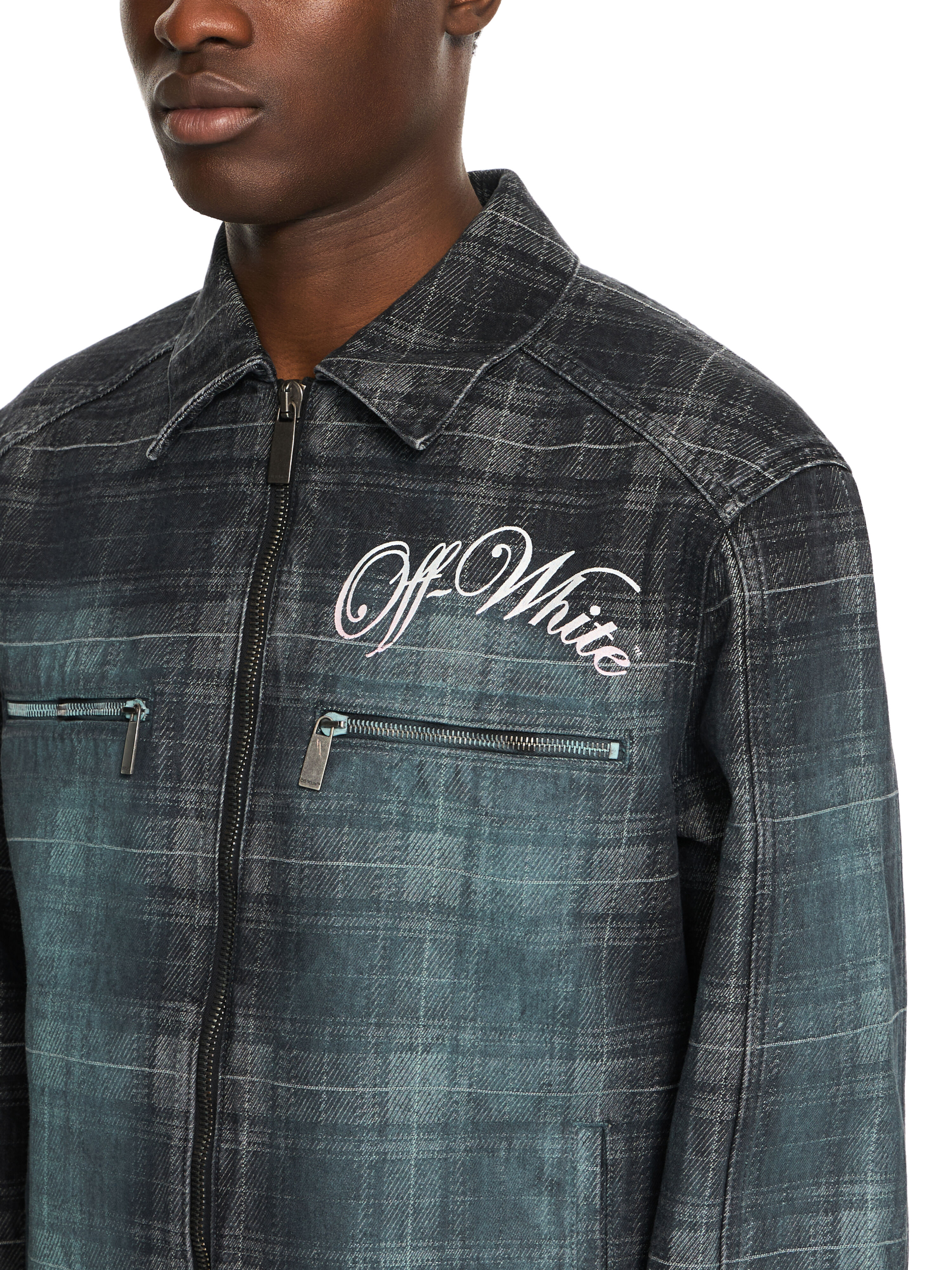 OFF WHITE Check Jacquard Skate Coach Denim Jacket CHECK JAQUARD 44MYE09PS26D001