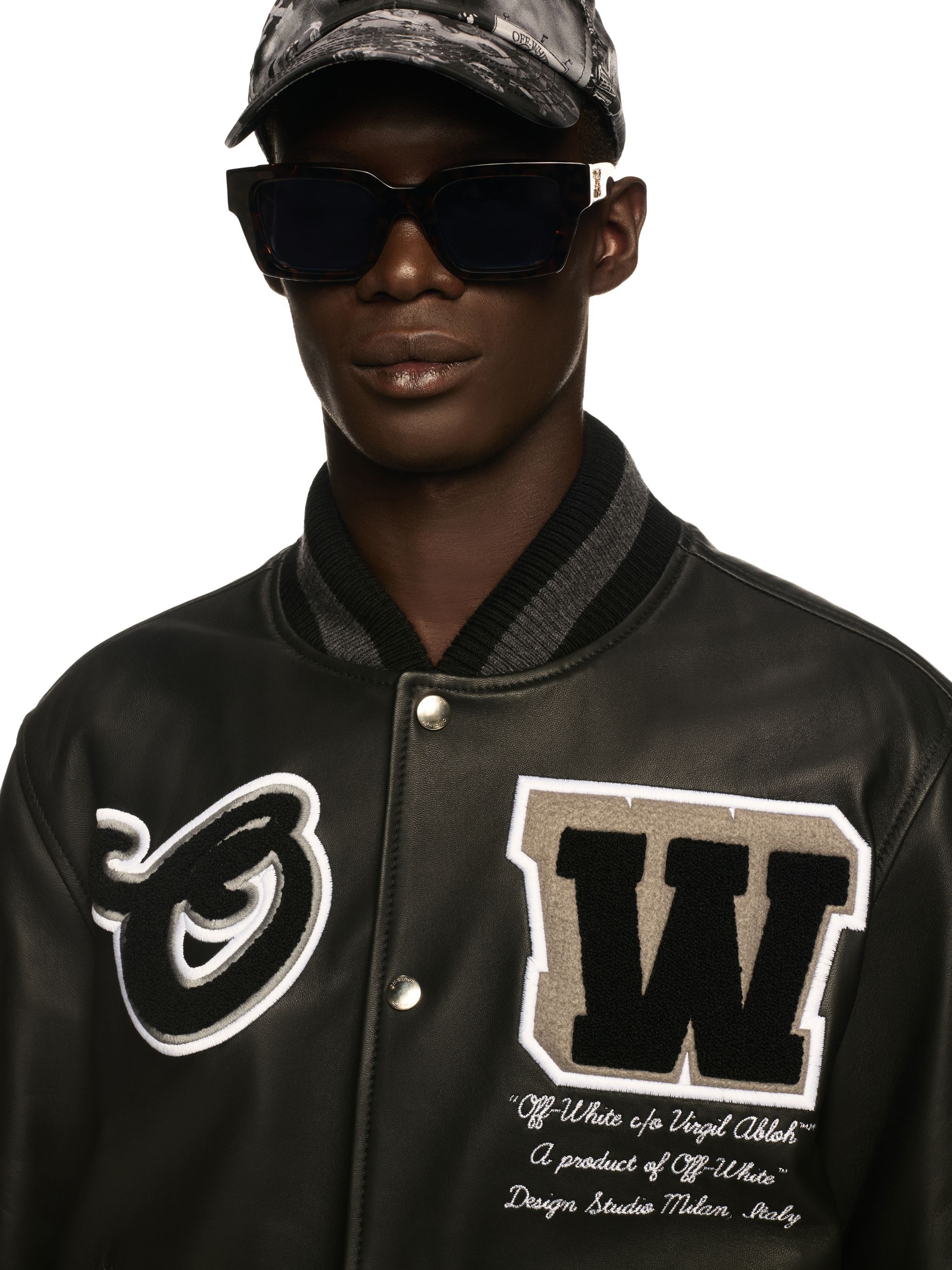 OFF WHITE Black Leather Varsity Jacket BLACK OMJA122C99LEA004
