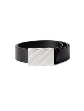OFF WHITE Diagonal Buckle Leather Belt BLACK - SILVER OMRB14FC99LEA002