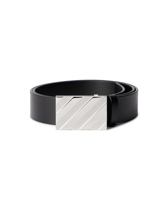 OFF WHITE Diagonal Buckle Leather Belt BLACK - SILVER OMRB14FC99LEA002