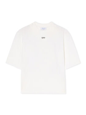 OFF WHITE Embroidered Flowers Boxy Logo Tee WHITE - BLACK OWAA124F25JER001