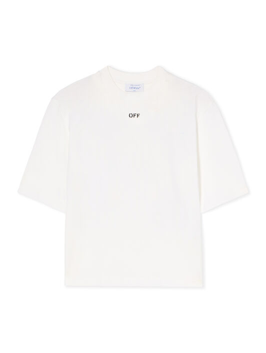 OFF WHITE Embroidered Flowers Boxy Logo Tee WHITE - BLACK OWAA124F25JER001