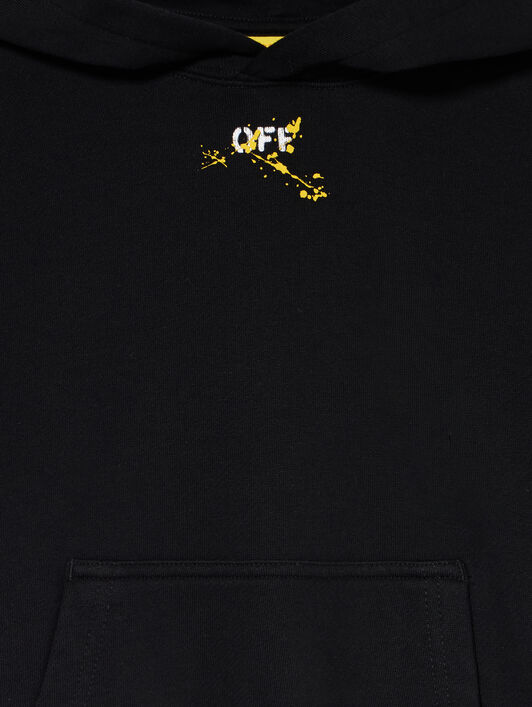 OFF WHITE Diagonal Splat Logo Hoodie BLACK - YELLOW OBBB001F25FLE005