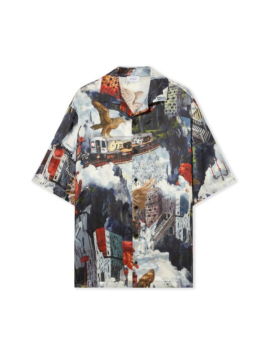 World Paint Viscose Bowling Shirt OFF WHITE World Paint Viscose Bowling Shirt DUSTY BLUE - DUSTY BLUE OMGG01FF25FAB006