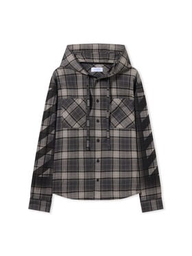 OFF WHITE Spray Diag Check Flan Hood Sh DARK GREY - BLACK OMGE031F25FAB001