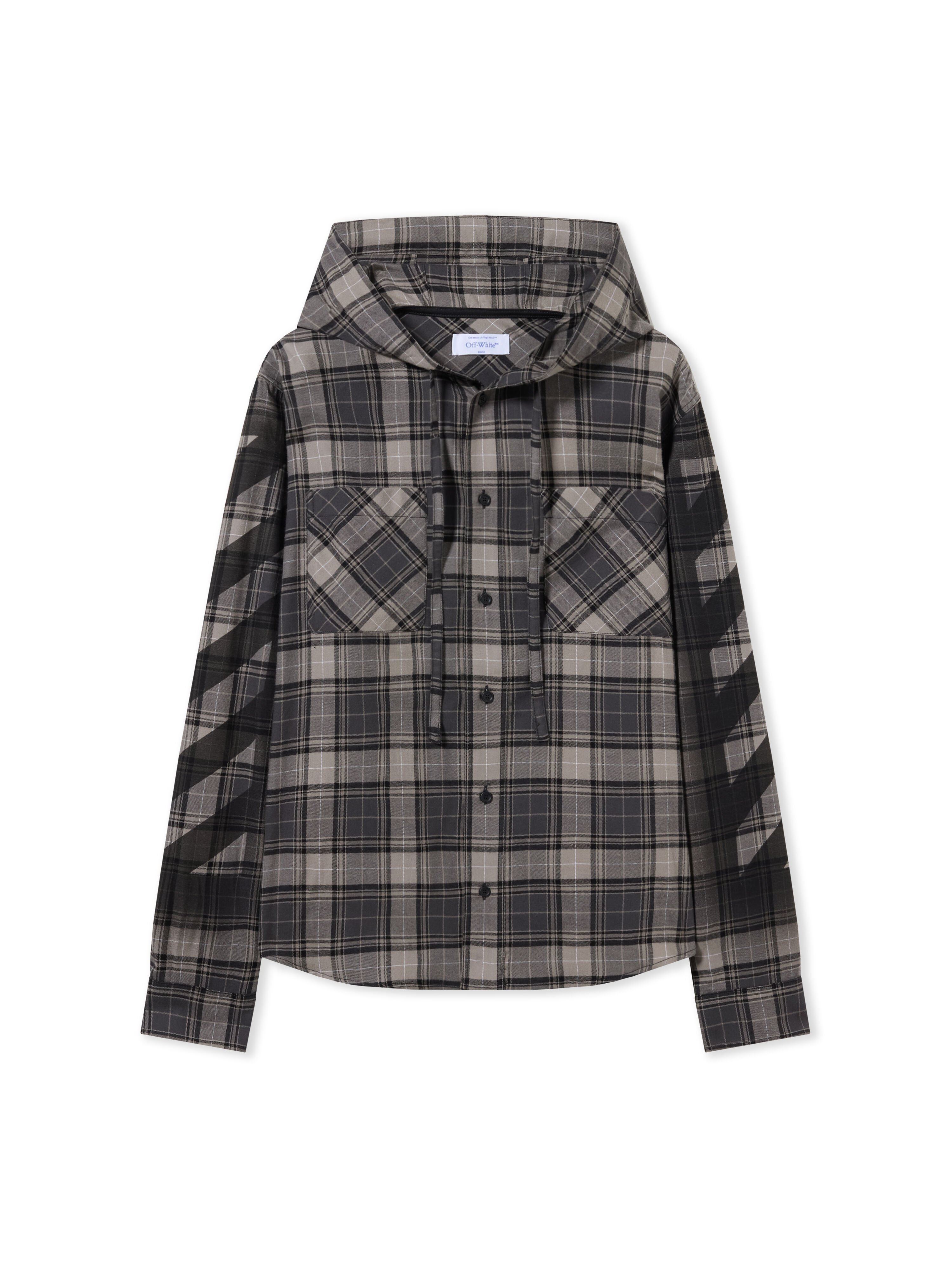 OFF WHITE Spray Diag Check Flan Hood Sh DARK GREY - BLACK OMGE031F25FAB001