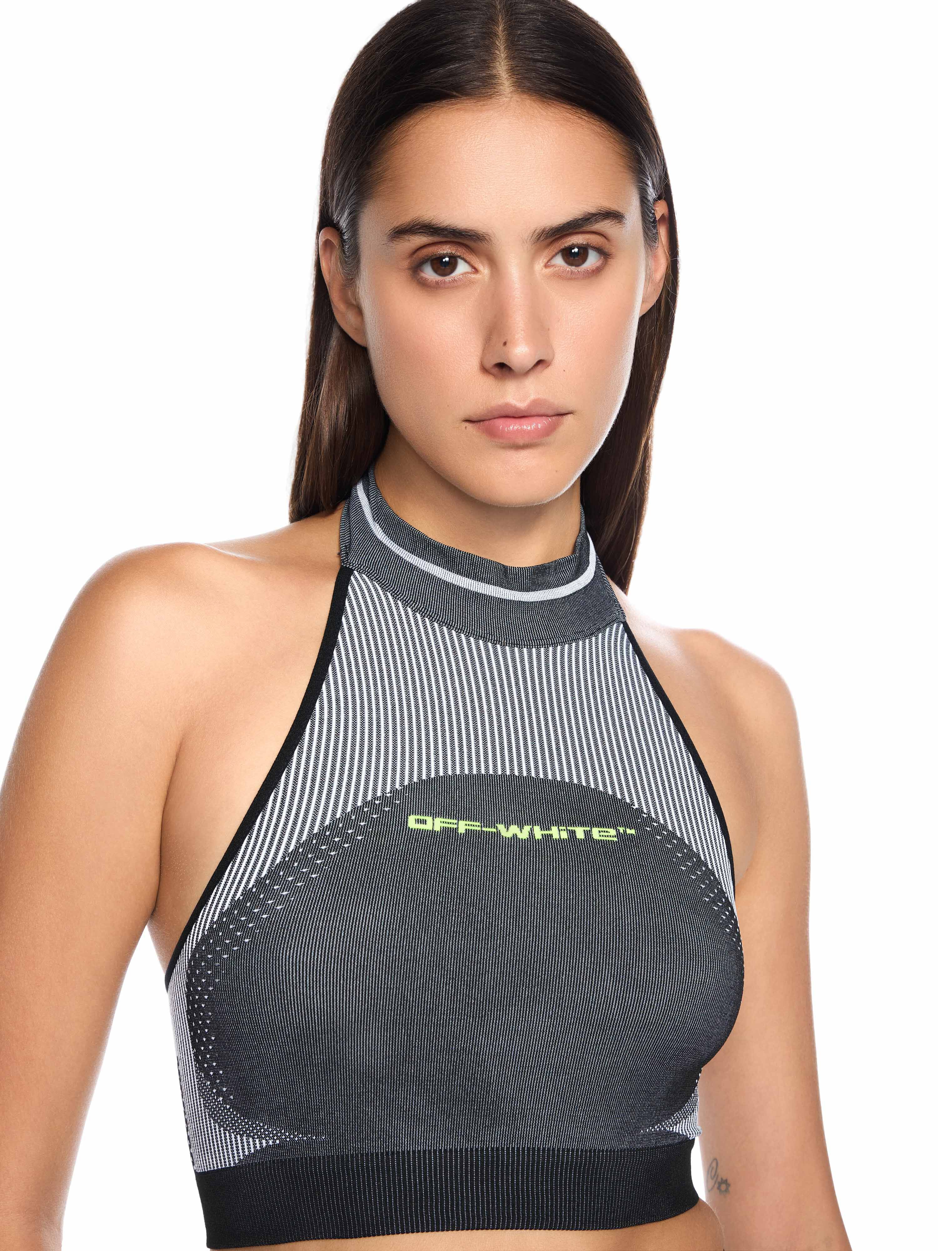 OFF WHITE Race Logo Arrow Seamless Top BLACK - LIME OWVO05HF25KNI001