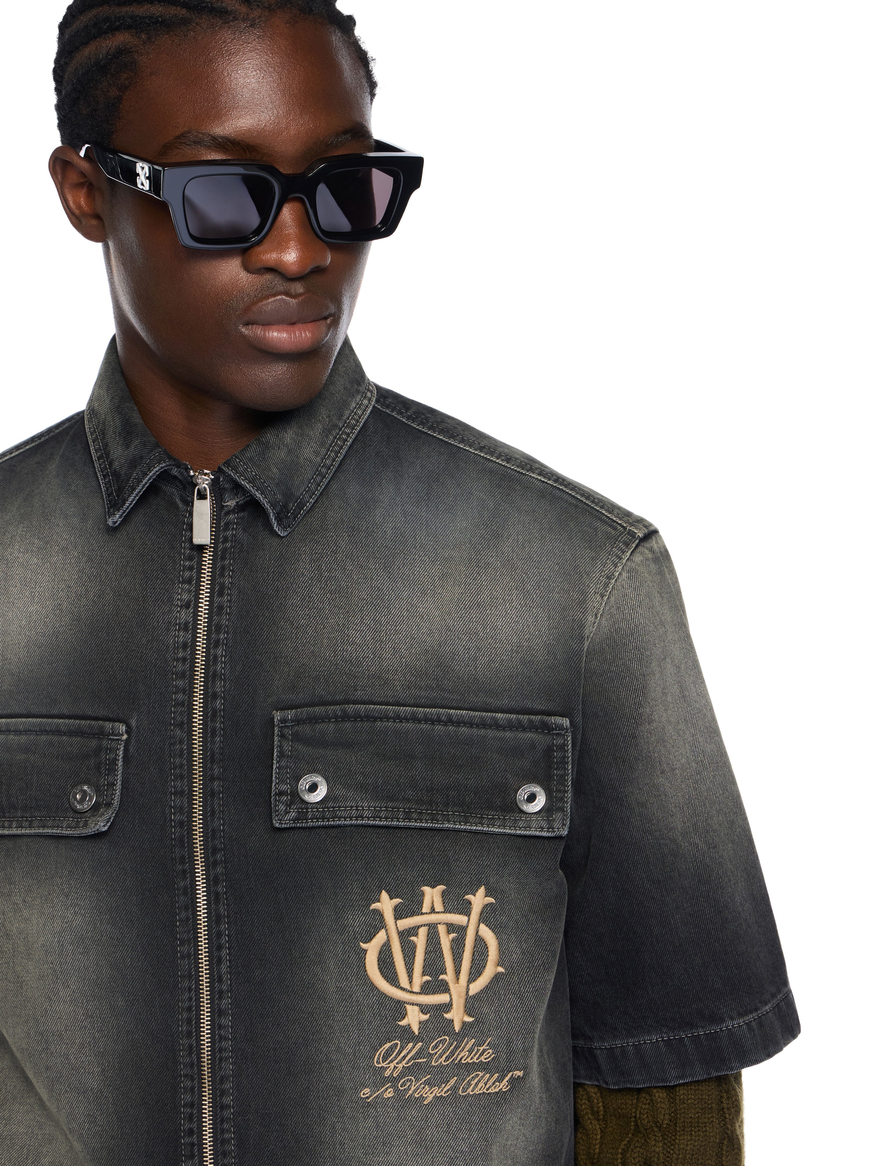 Denim Zip Bowling Shirt OFF WHITE Denim Zip Bowling Shirt DIRTY BLACK - FROZEN DEW OMYD05QF25DEN001