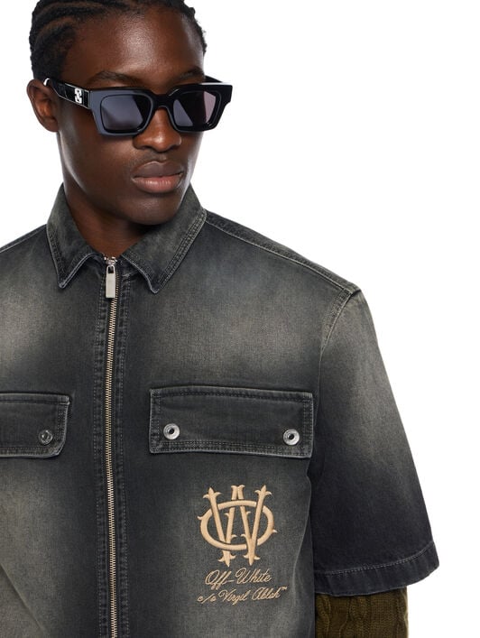 Denim Zip Bowling Shirt OFF WHITE Denim Zip Bowling Shirt DIRTY BLACK - FROZEN DEW OMYD05QF25DEN001