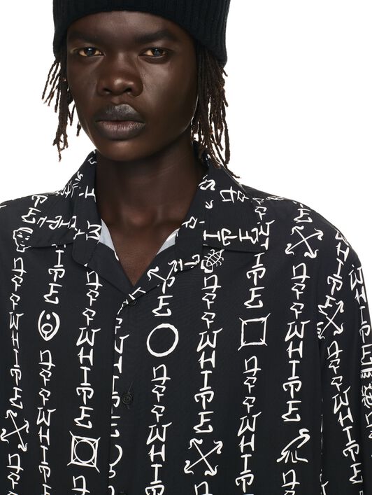 OFF WHITE Schwarzes Bowling-Hemd mit Schriftzug SCHWARZ OMGG013F24FAB004