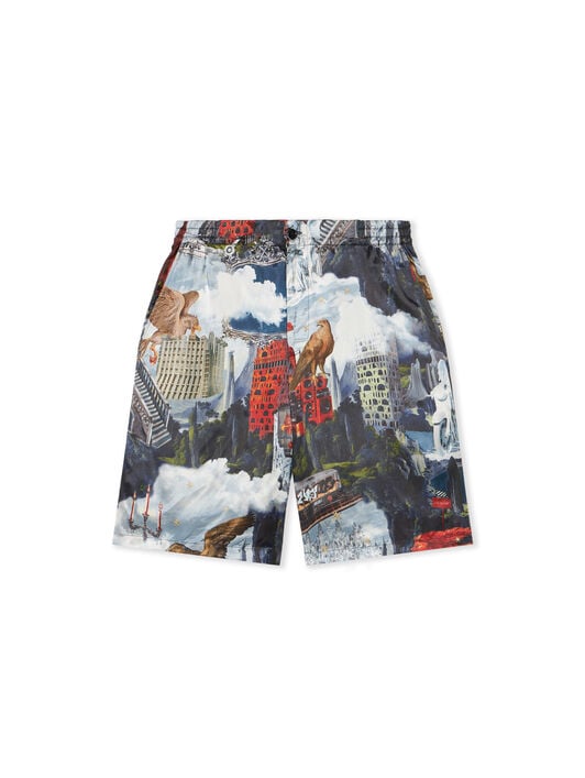 World Paint Viscose Bowling Shorts OFF WHITE World Paint Viscose Bowling Shorts DUSTY BLUE - DUSTY BLUE OMCB092F25FAB002