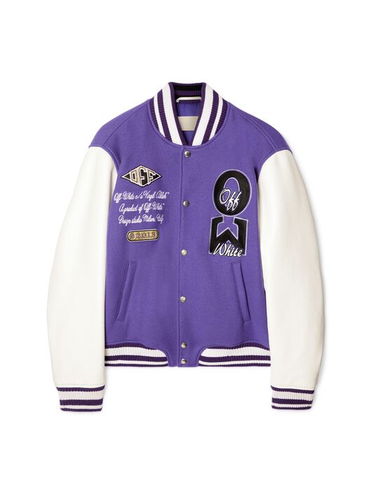 OFF WHITE Time Leather/Wool Varsity Jacket PURPLE OMJA122S25LEA001