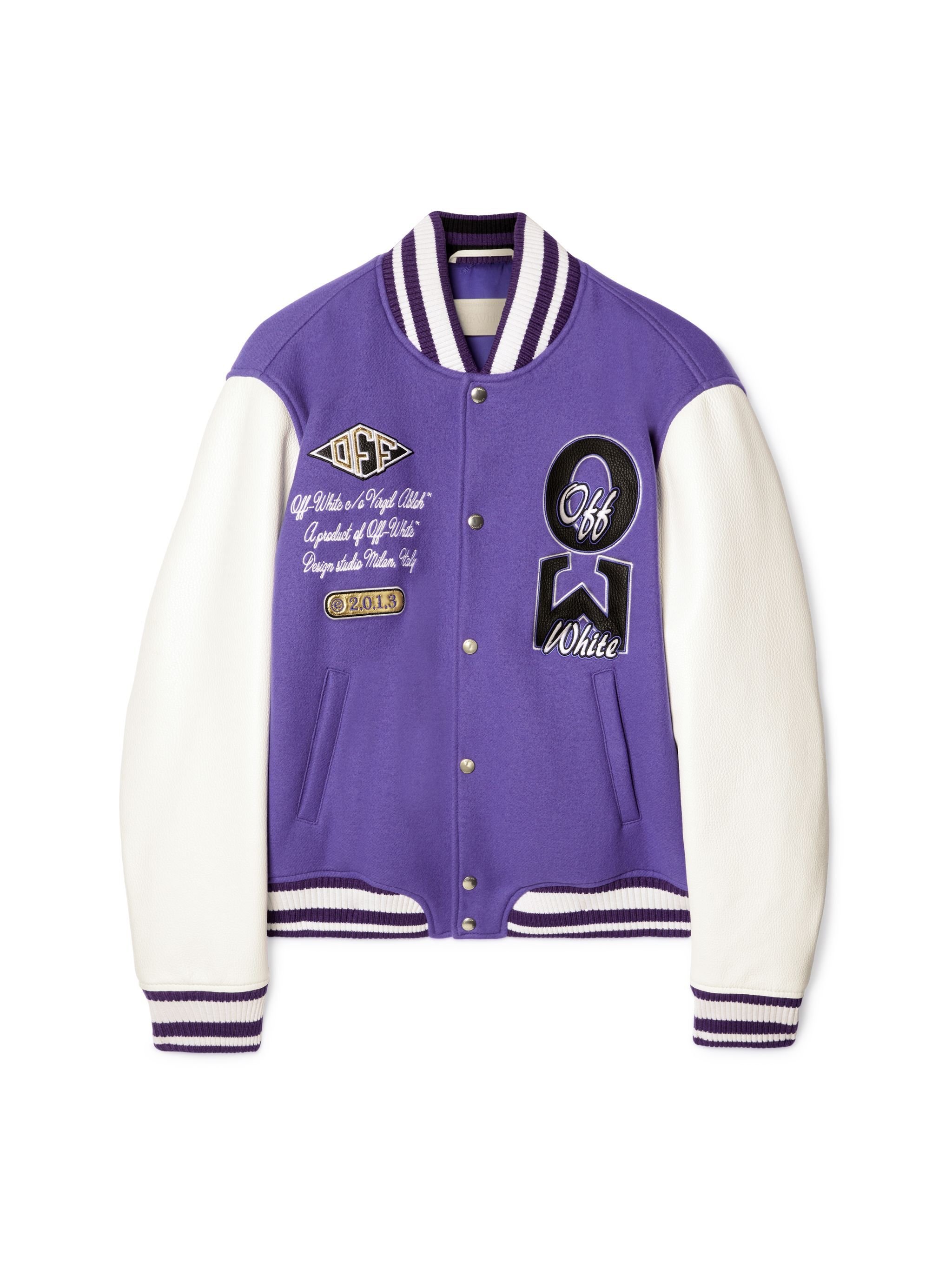 OFF WHITE Time Leather/Wool Varsity Jacket PURPLE OMJA122S25LEA001