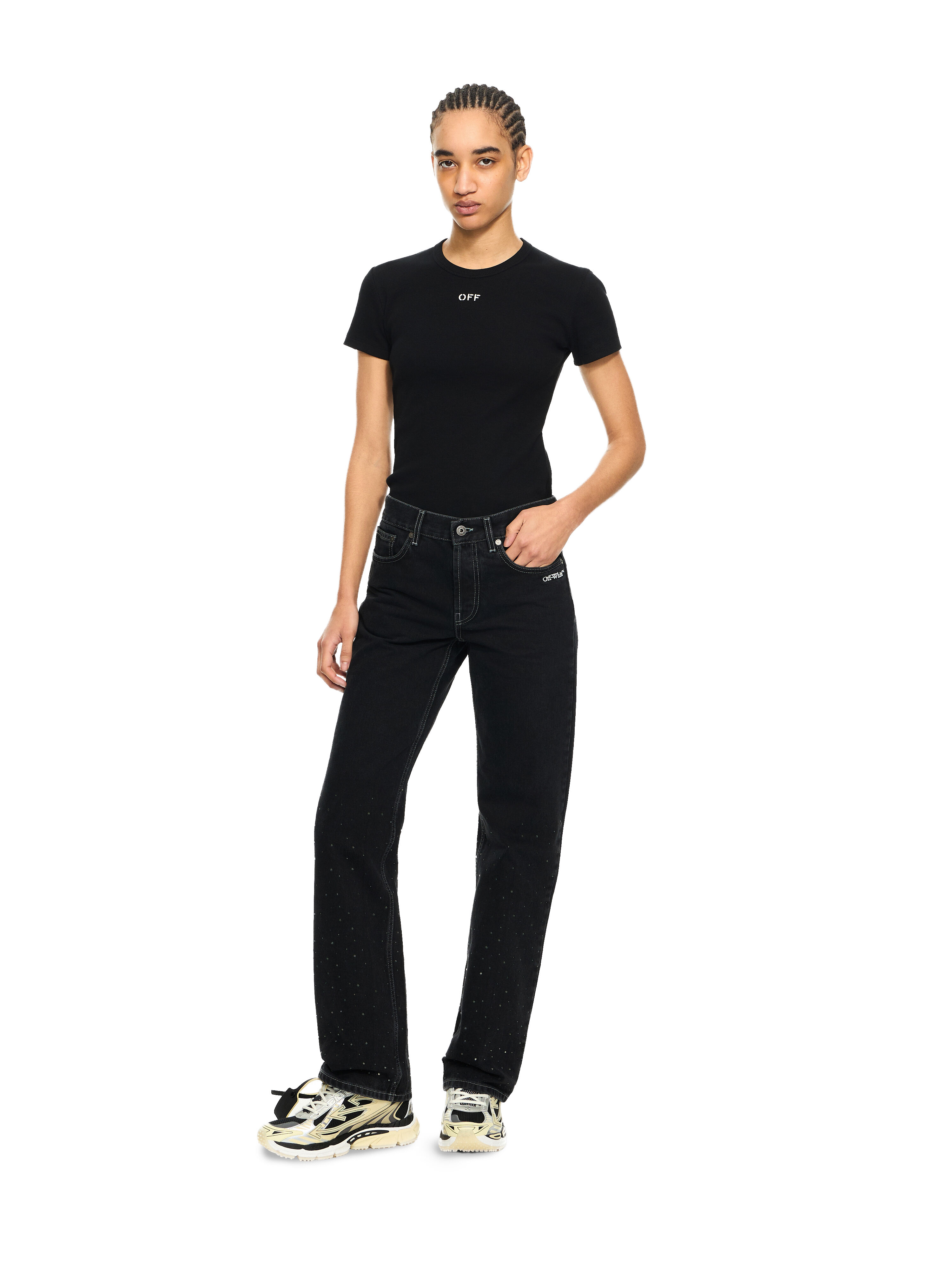 OFF WHITE Off Stamp Ribbed Basic T-Shirt Black-White 2AA065C99JER005