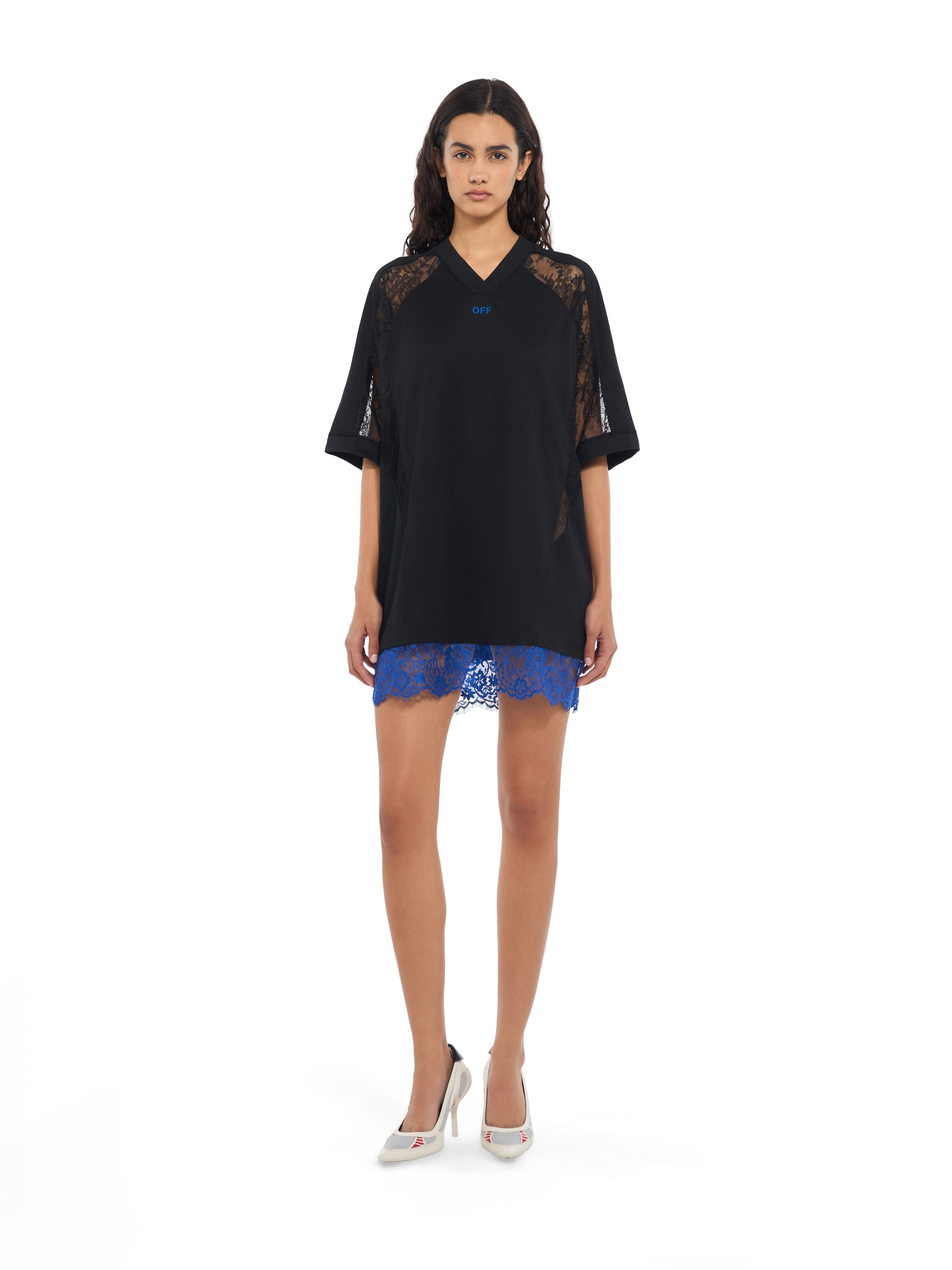 OFF WHITE Lace Soccer T-Shirt Dress Black Nautical Blue 2FU00854T
