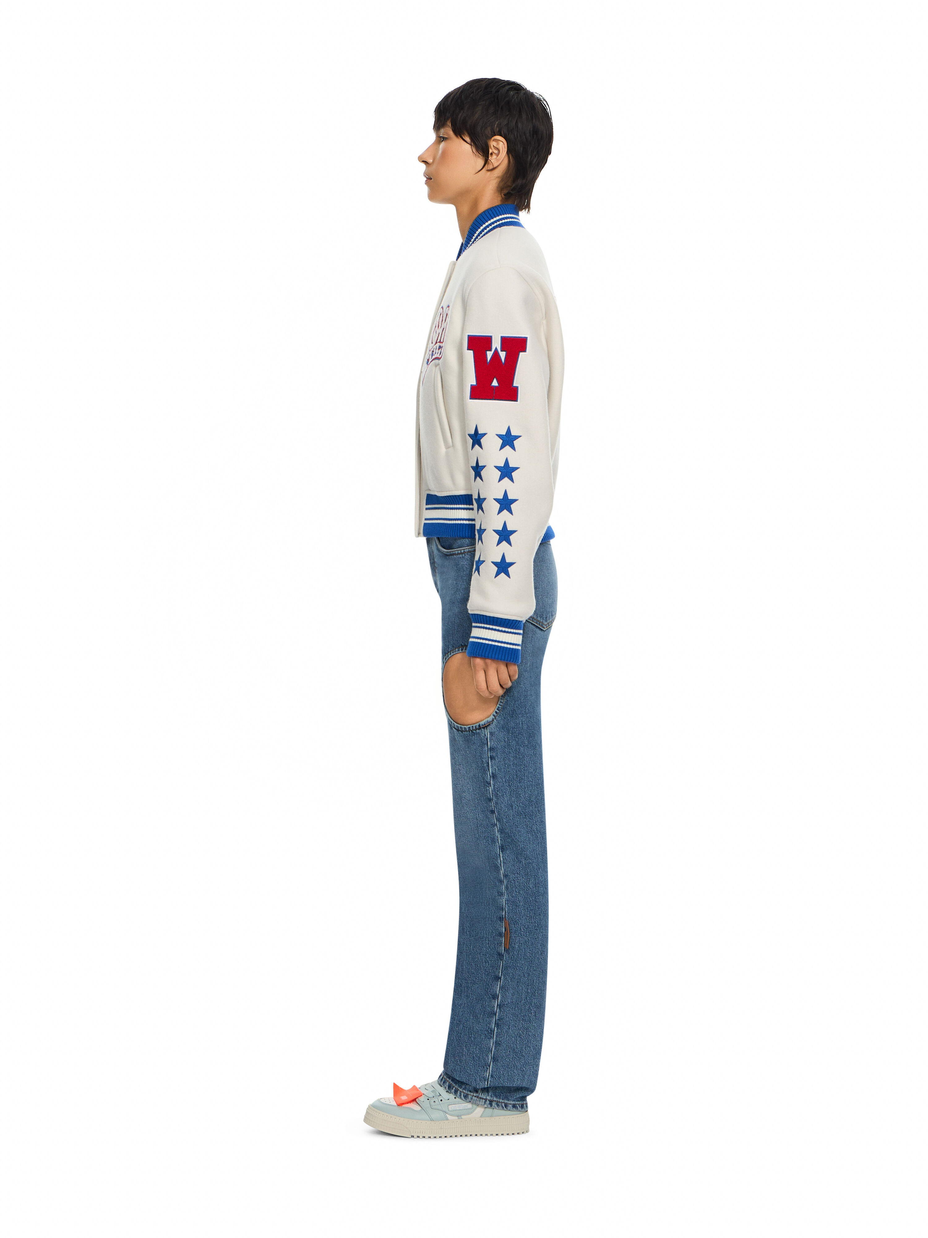 Wool College Varsity Jacket OFF WHITE Wool College Varsity Jacket Egret High Risk Red 2FG00409T