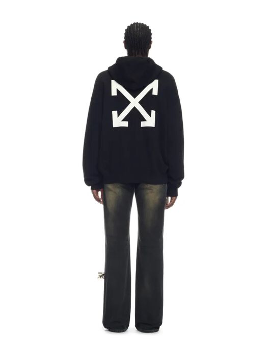 OFF WHITE Felpa Nera Con Cappuccio E Motivo Nana Arrow  OMBB085Z25FLE001