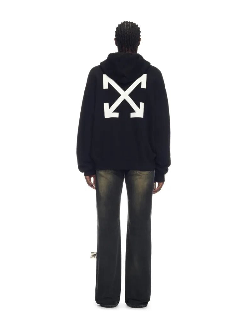 OFF WHITE Felpa Nera Con Cappuccio E Motivo Nana Arrow  OMBB085Z25FLE001