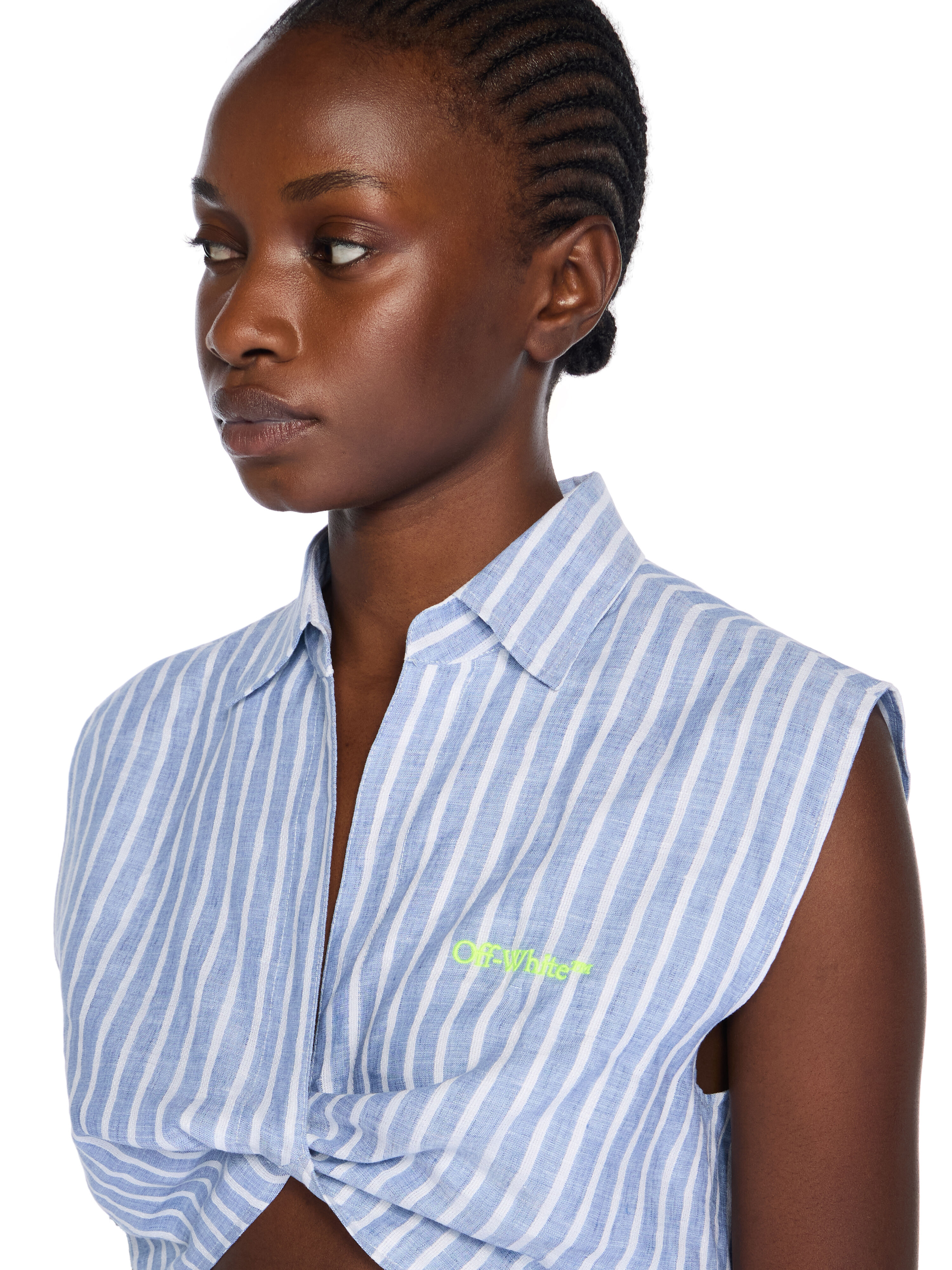 シャツ/ブラウス(半袖/袖なし) Striped Sleeveless Shirt with Lace Bib Buy Blue/White Stripe Sleeveless Shirt With Linen from Next USA
