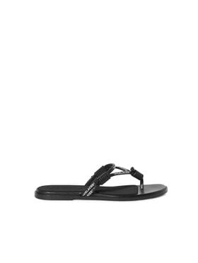 OFF WHITE SHOELACE FLAT SANDAL BLACK OWIH05CS25LEA001