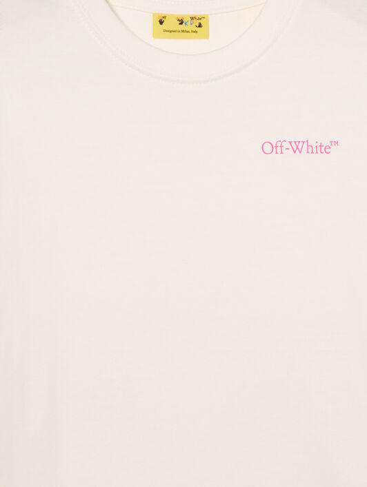 OFF WHITE Arrow Outline Flock T-Shirt WHITE - FUCHSIA OGAA001F25JER00D