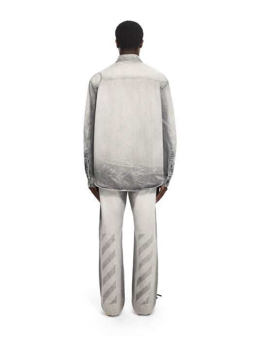 OFF WHITE Diagonal Embroidered Denim Military Overshirt SUN-FADED GREY 44MYD05VS26D003