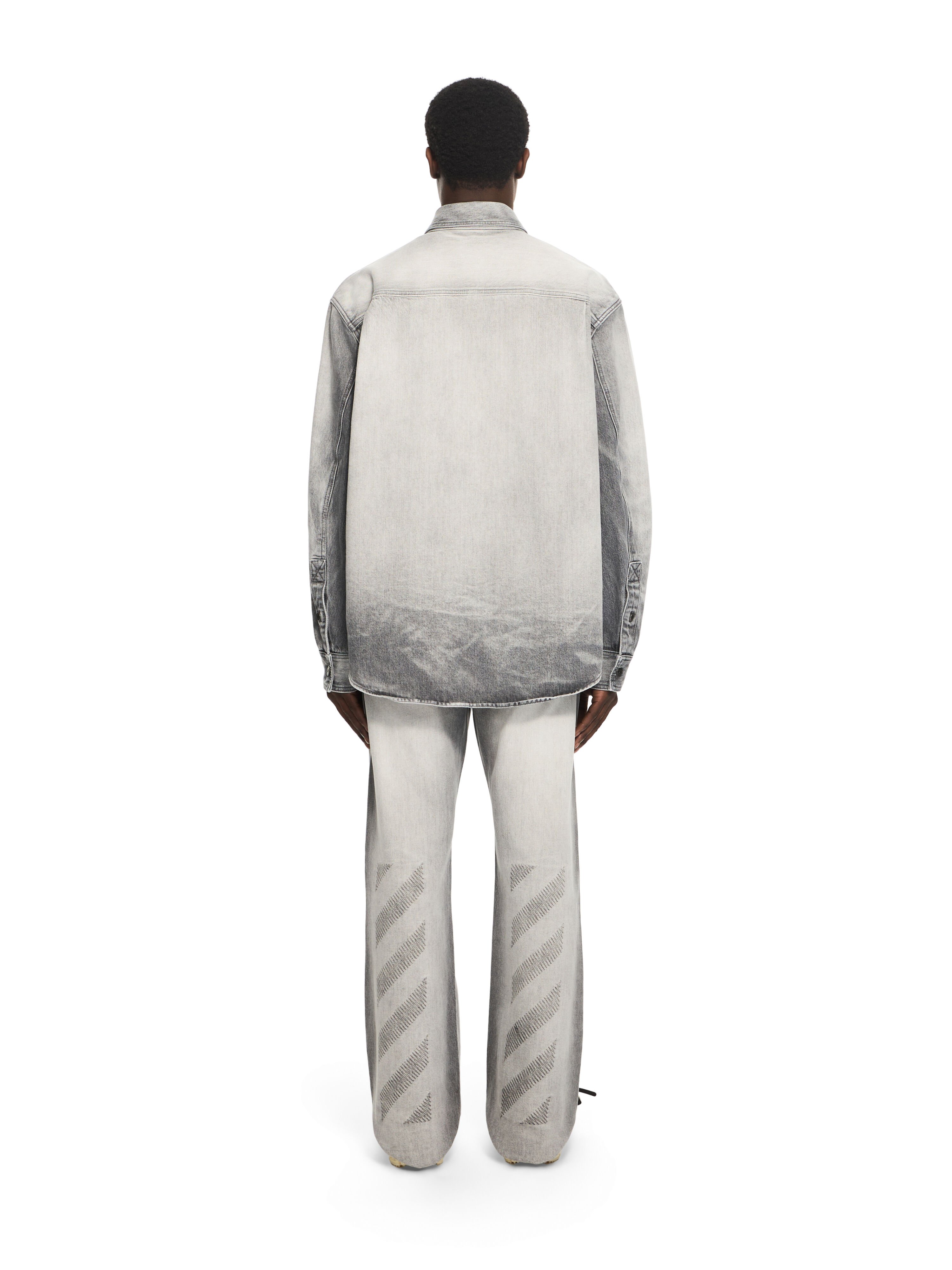 OFF WHITE Diagonal Embroidered Denim Military Overshirt SUN-FADED GREY 44MYD05VS26D003