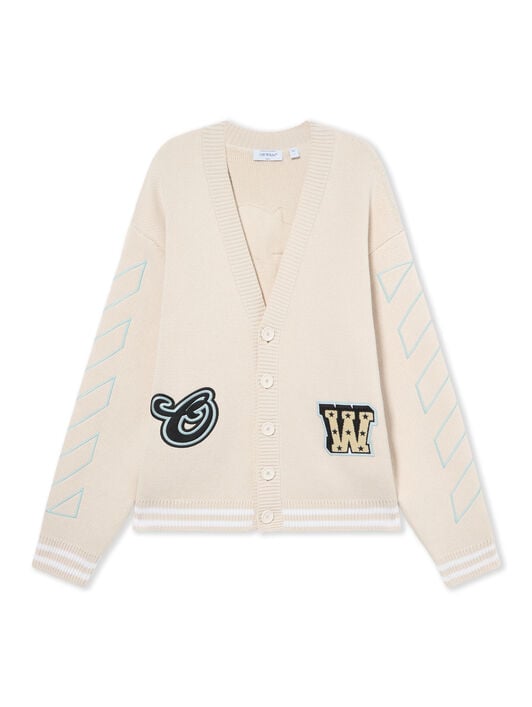 OFF WHITE Star Logo Diagonal Varsity Knit Cardigan CREAM 44MHB019S26K001