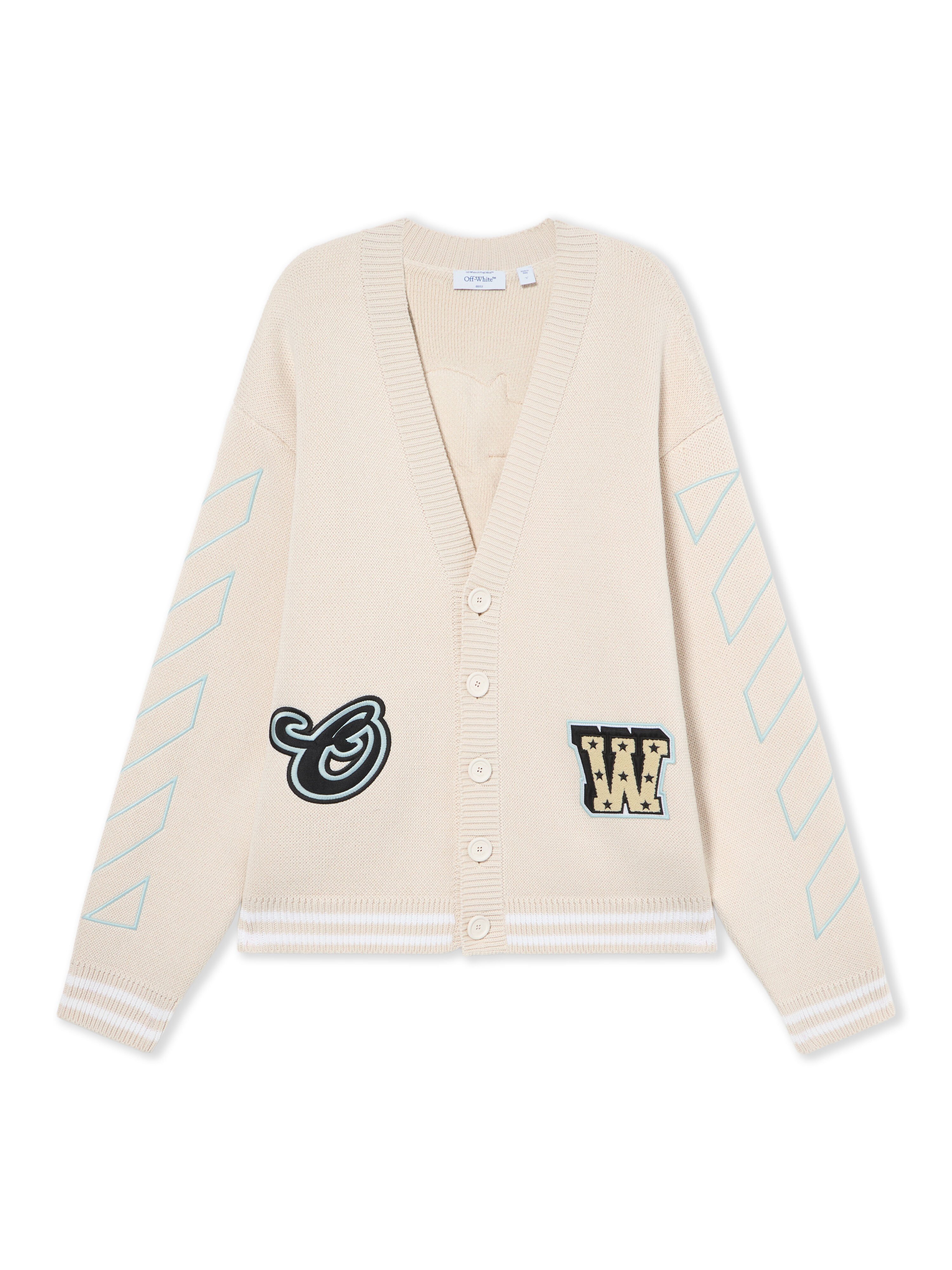 OFF WHITE Star Logo Diagonal Varsity Knit Cardigan CREAM 44MHB019S26K001
