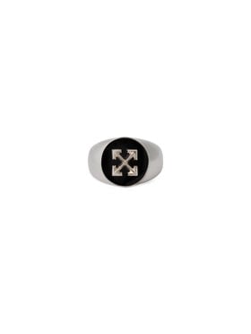 OFF WHITE Round Arrow Signet Ring SILVER - BLACK OMOC07KF25MET001