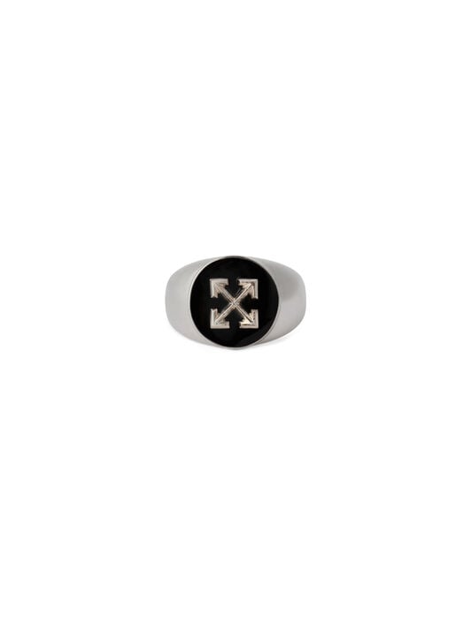 OFF WHITE Round Arrow Signet Ring SILVER - BLACK OMOC07KF25MET001
