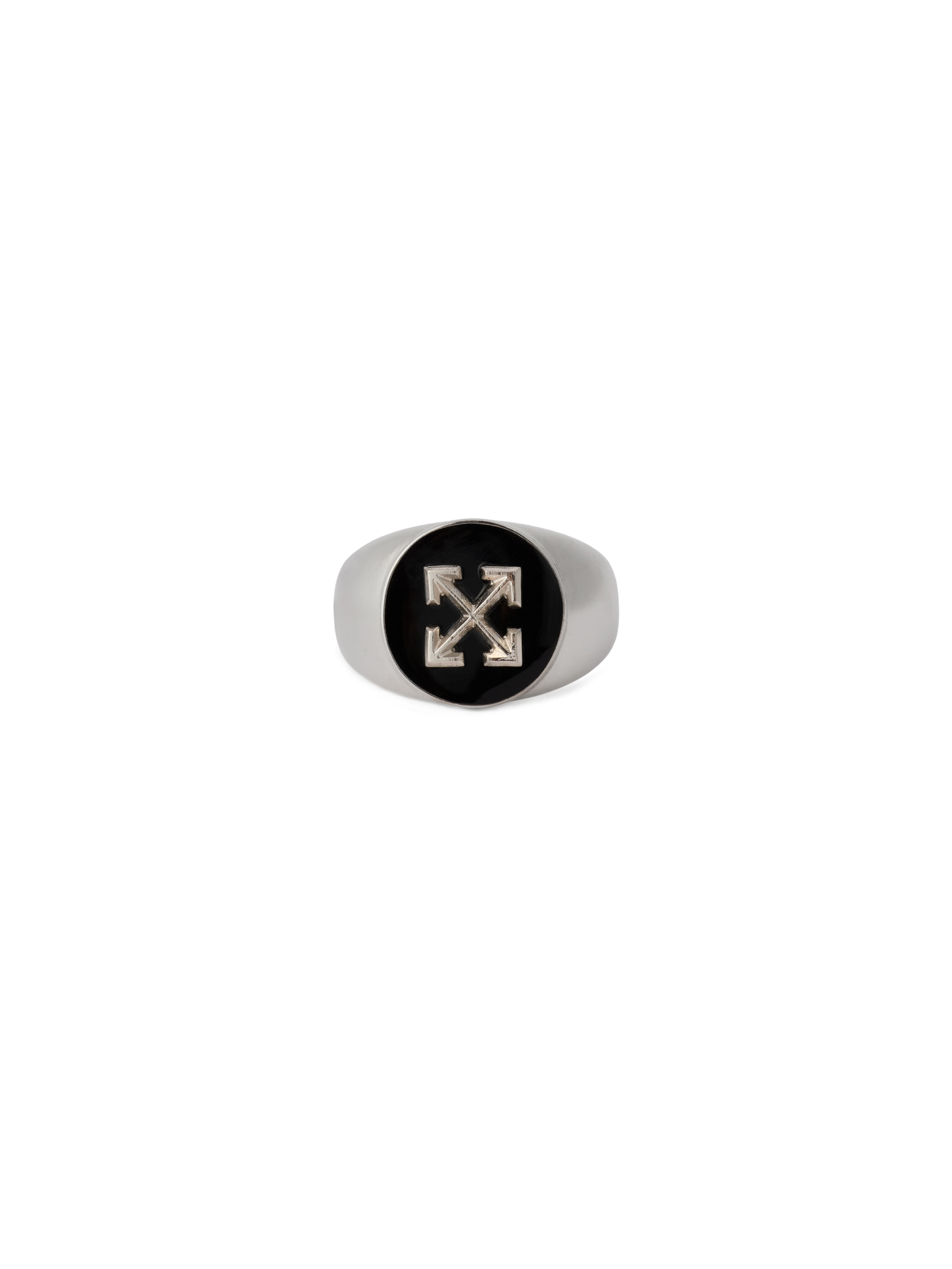 OFF WHITE Round Arrow Signet Ring SILVER - BLACK OMOC07KF25MET001
