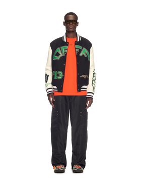 OFF WHITE Crocodile Wool/Leather Varsity Jacket BLACK OMJA122S25LEA002