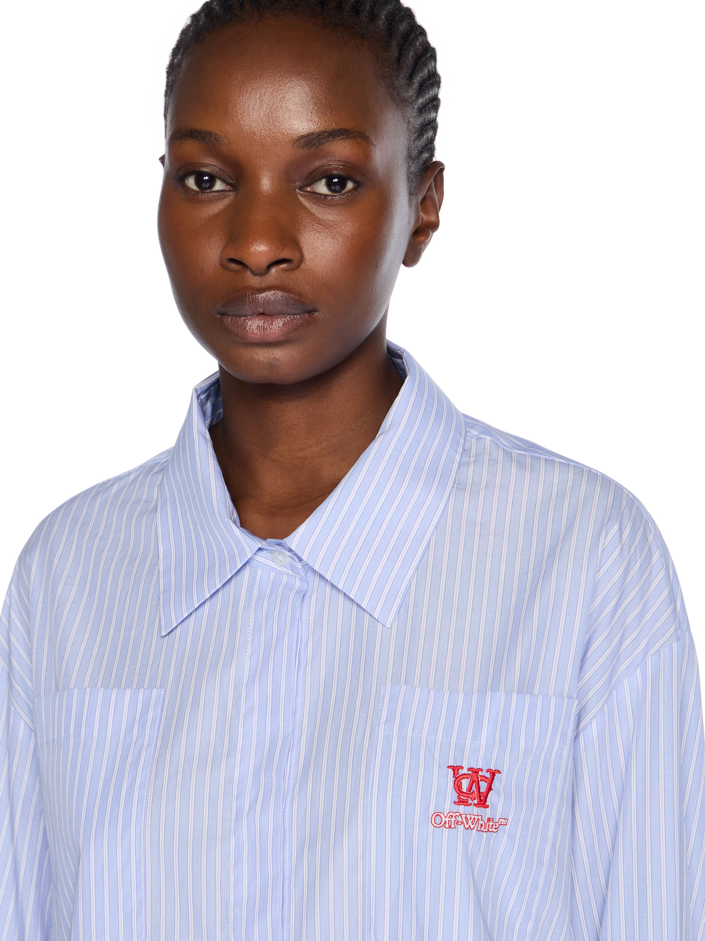 Striped Poplin Shirt Dress OFF WHITE Striped Poplin Shirt Dress KENTUCKY BLUE-RED DAHLIA OWDG00EF25FAB001