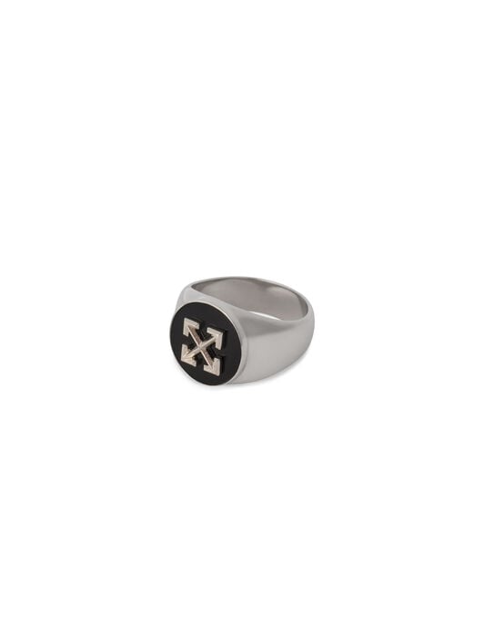 OFF WHITE Round Arrow Signet Ring SILVER - BLACK OMOC07KF25MET001