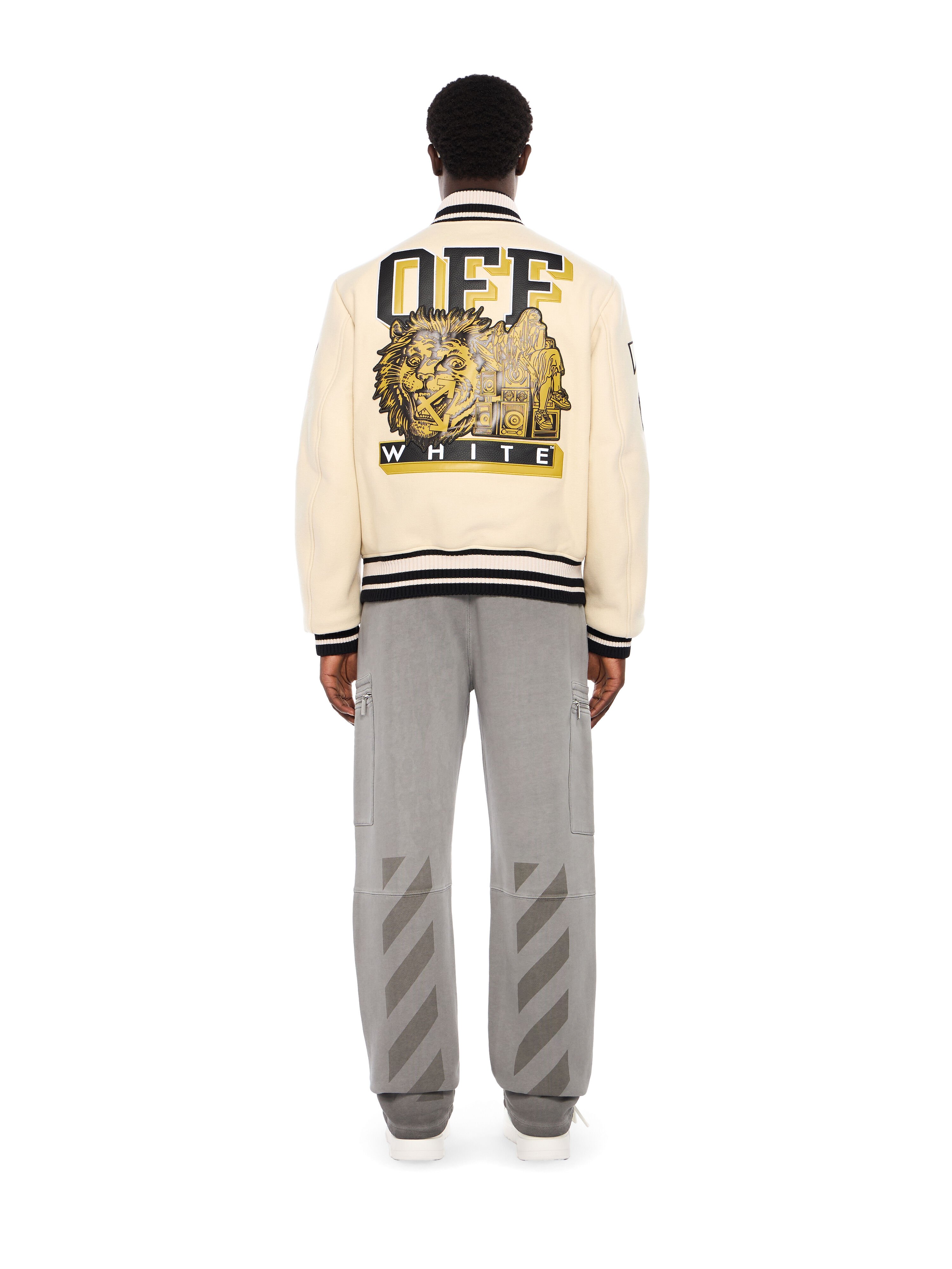 OFF WHITE Lion Wool Varsity Jacket FROZEN DEW OMEH053F25FAB002