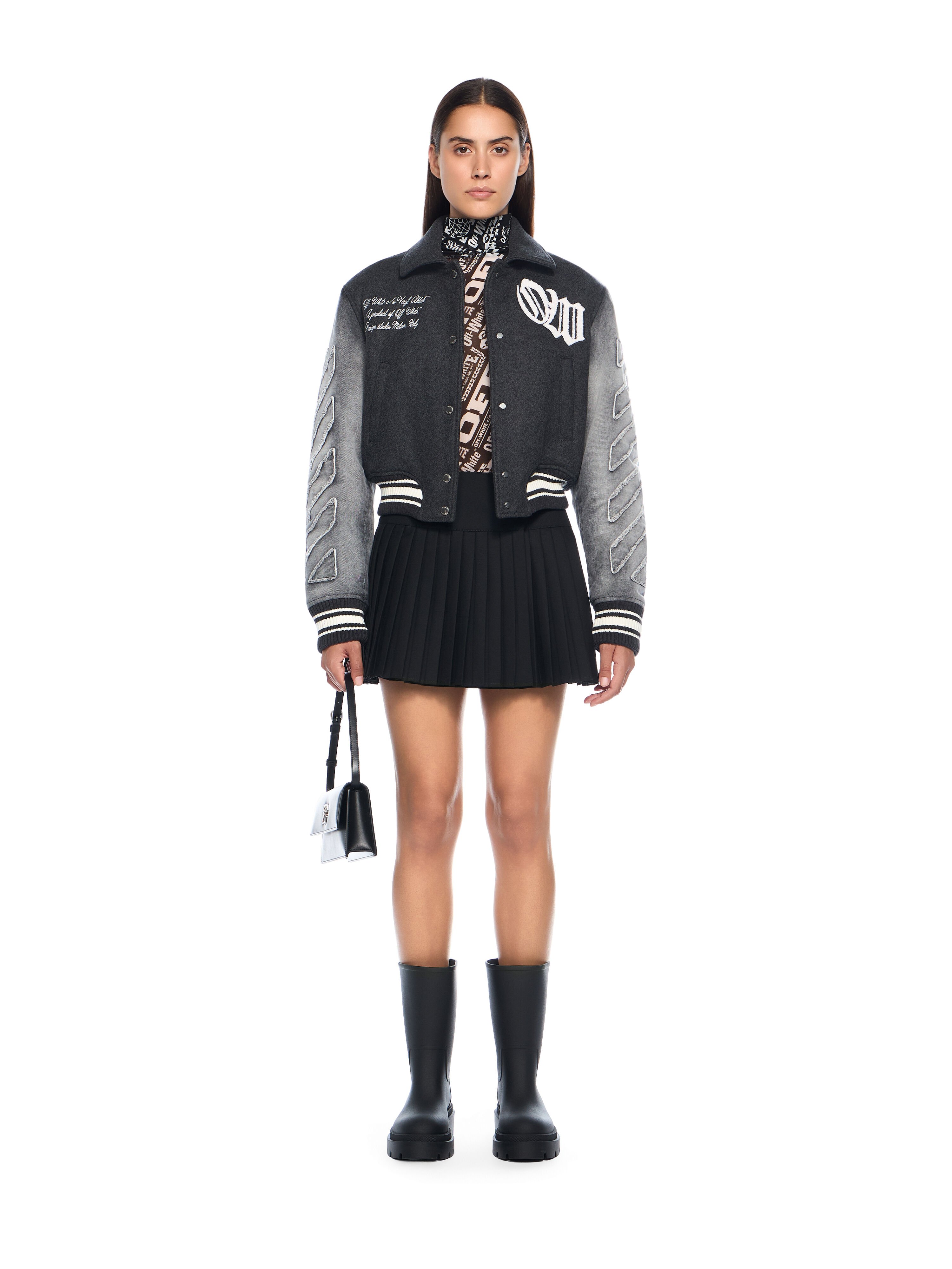 OFF WHITE Gothic Class Varsity Jacket BLACKENED PEARL-WHITE OWEK00MF25DEN001