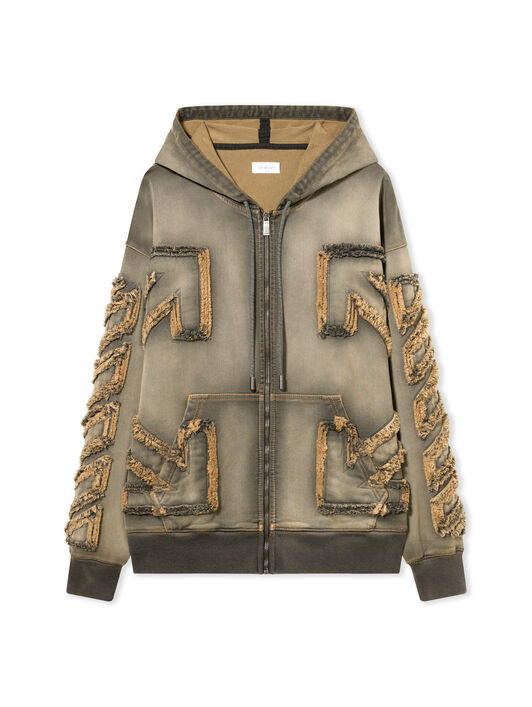 OFF WHITE Distressed Denim Arrow Zip Skate Hoodie LICORICE - LICORICE OMBE015W25DEN001