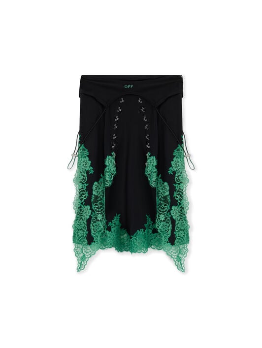 OFF WHITE Silk Lingerie Corset Midi Skirt Black Kelly Green 2FS00746B