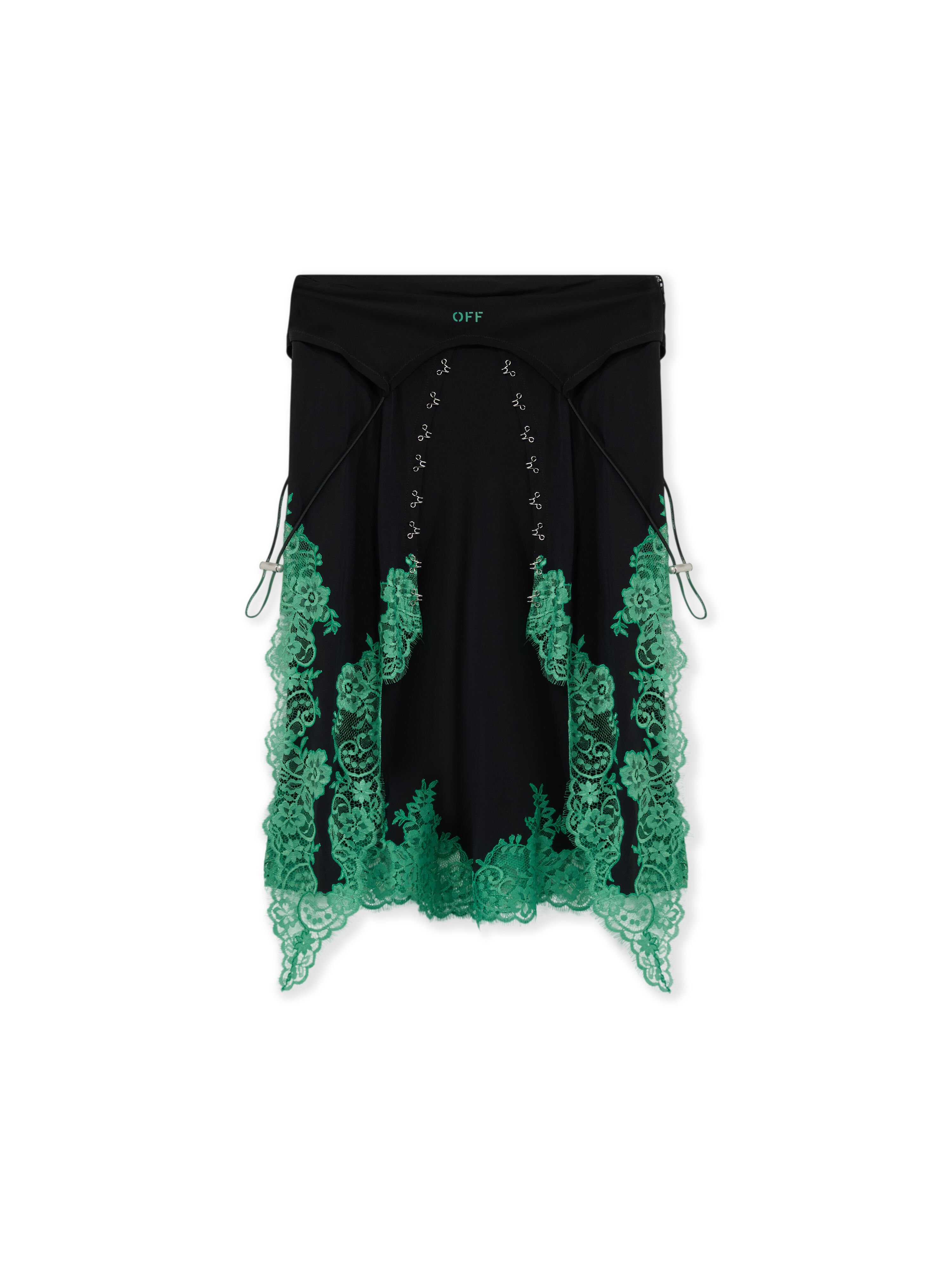OFF WHITE Silk Lingerie Corset Midi Skirt Black Kelly Green 2FS00746B