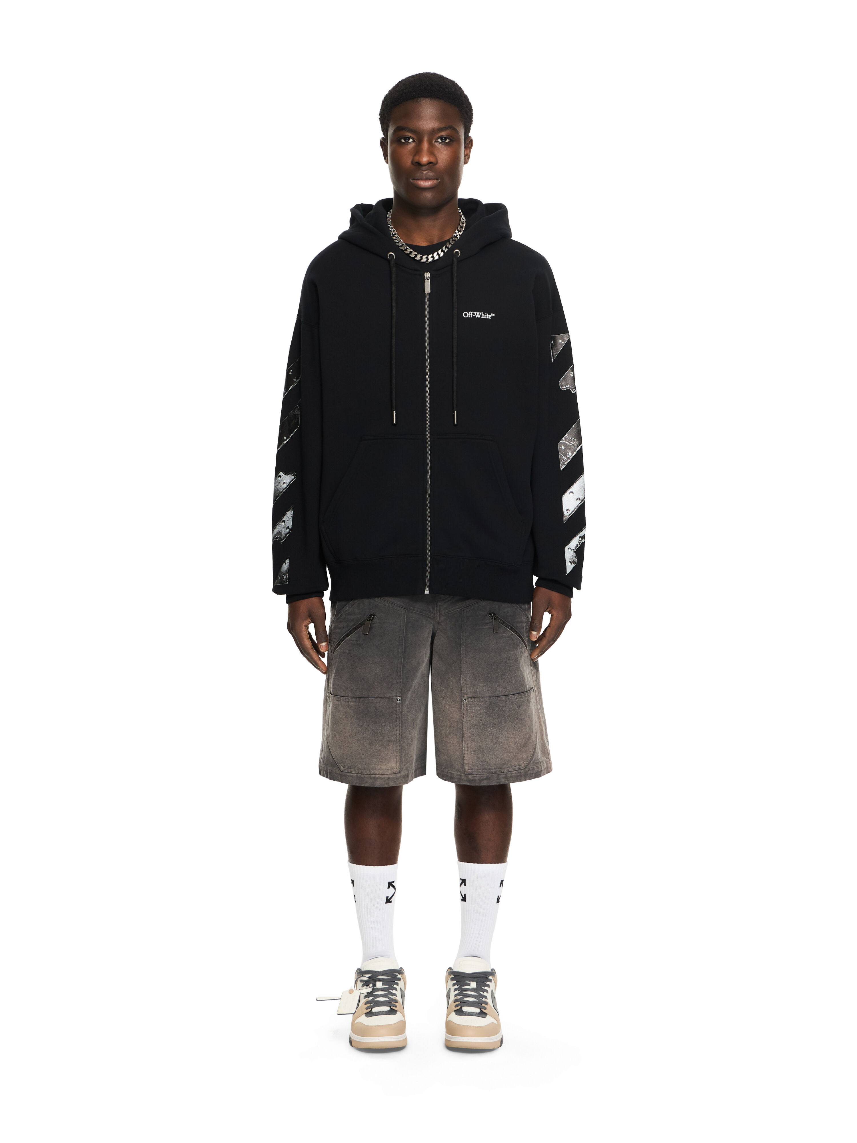 OFF WHITE Metal Arrow Skate Zip Hoodie BLACK 44MBE015S26F001