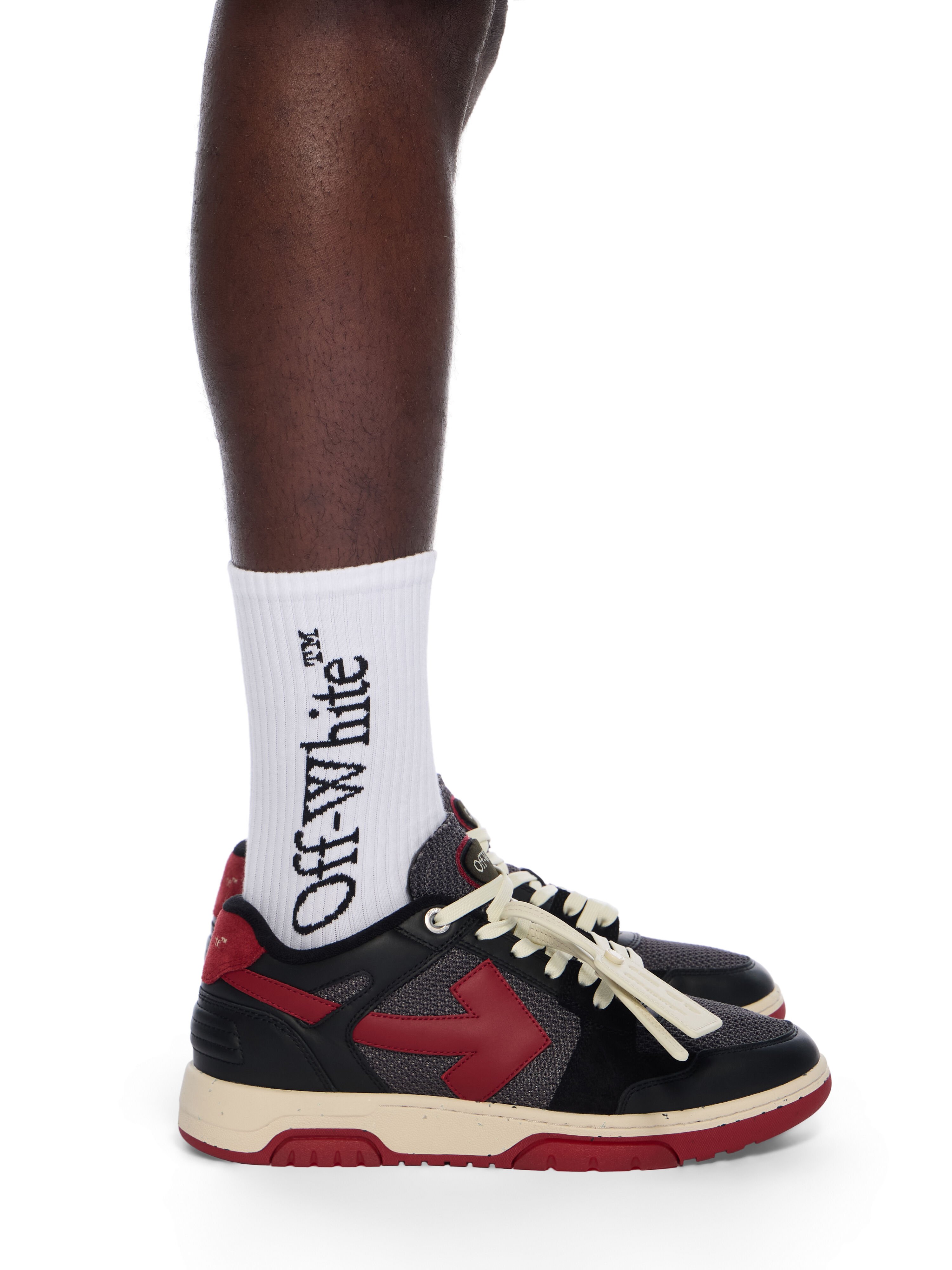 OFF WHITE Out Of Office Slim Sneakers GREY MELANGE - CORAL RED OMIA243F25LEA001