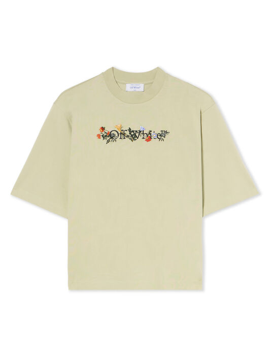 OFF WHITE Bookish Flowers Boxy Logo Tee ALFAALFA-BLACK OWAA124F25JER002