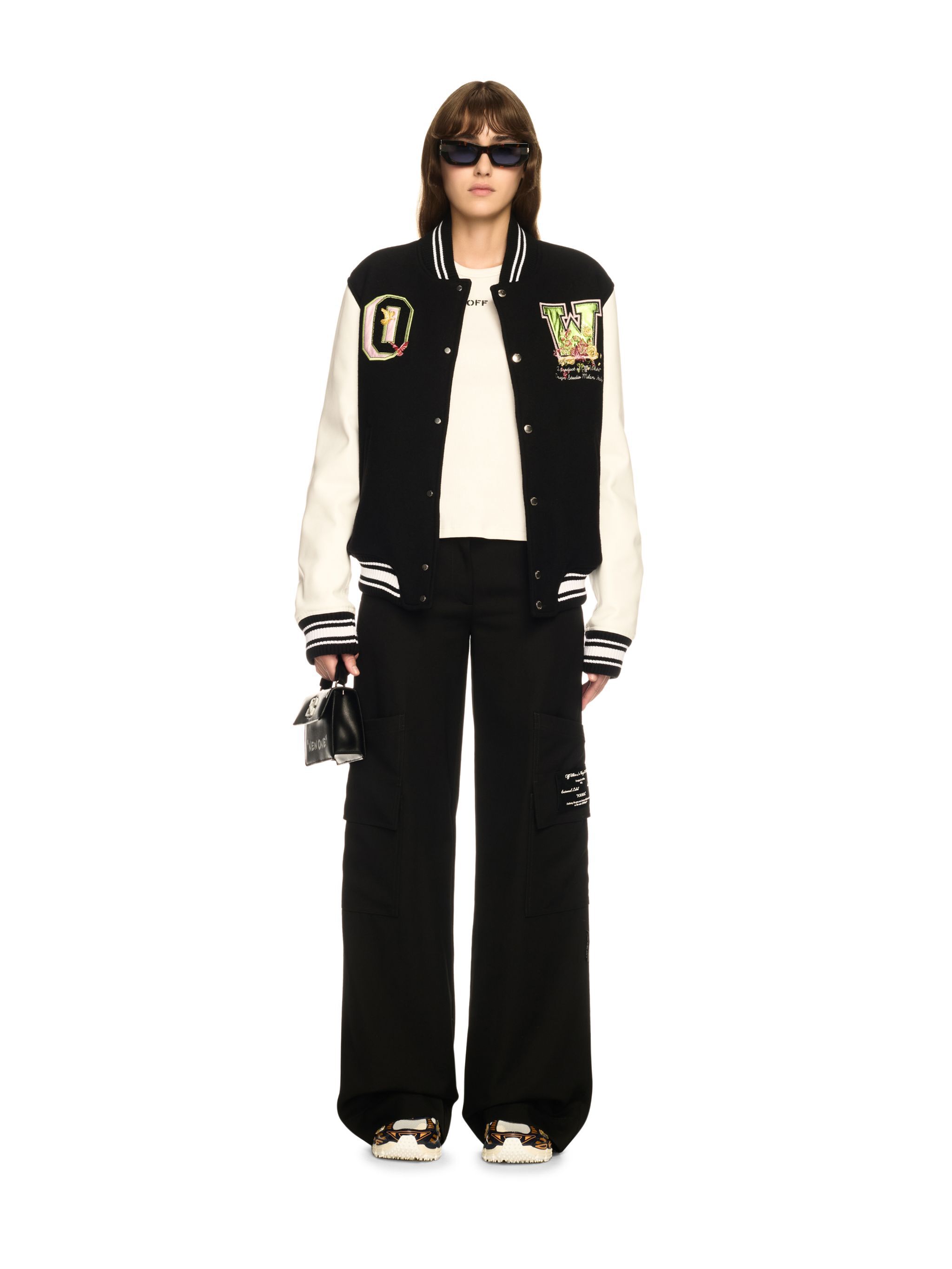 OFF WHITE Black Flowers Varsity Jacket BLACK OWEK006S25FAB003