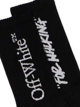 OFF WHITE Quote Mid Calf Socks BLACK - LIGHT GREY OWRA035F25KNI003