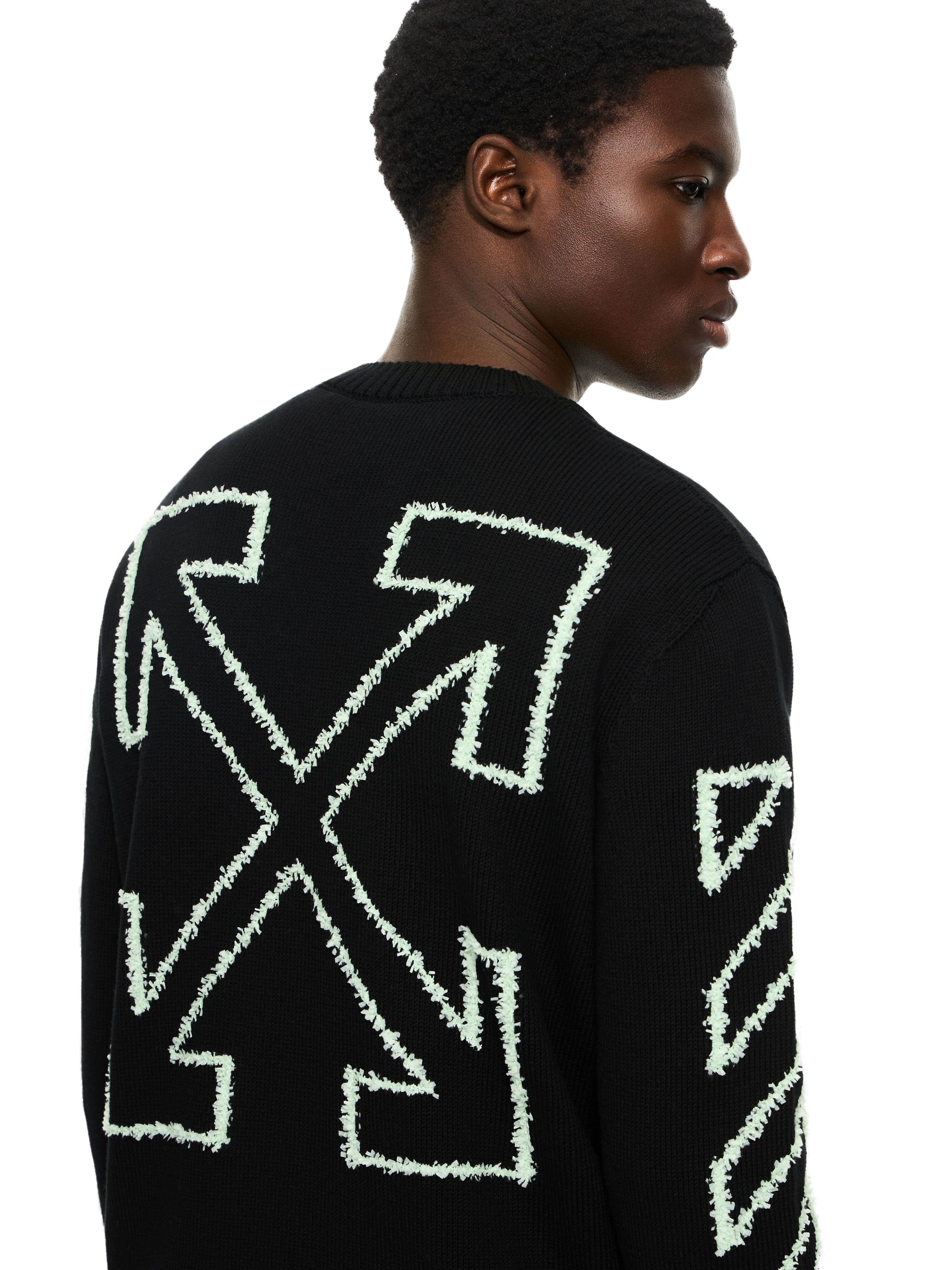 Diagonal Arrow Fuzzy Crewneck Sweater in BLACK for Men | Off-White™