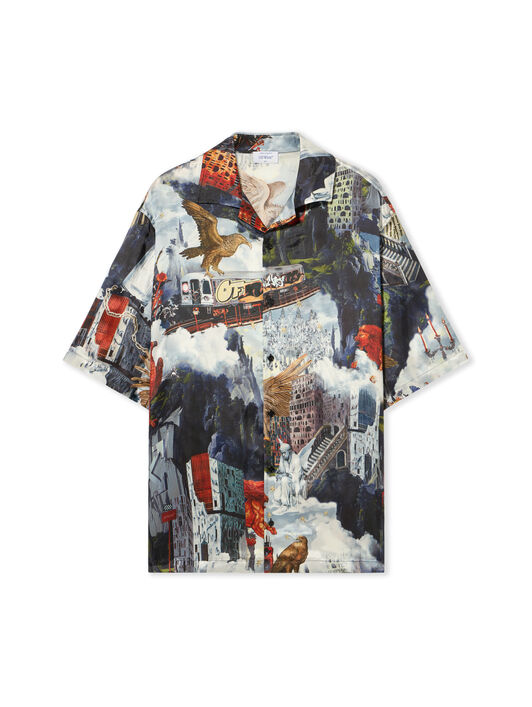 World Paint Viscose Bowling Shirt OFF WHITE World Paint Viscose Bowling Shirt DUSTY BLUE - DUSTY BLUE OMGG01FF25FAB006